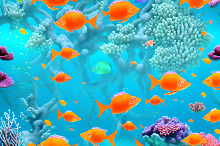 A dreamy underwater scene with colorful coral